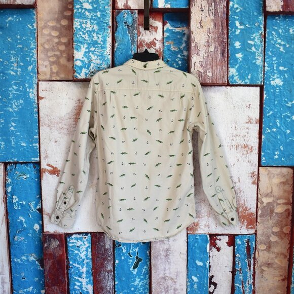 Men's Modern Amusement Shirt Fish Print Long Sleeve Button Up Pocket MEDIUM Beig - Picture 6 of 11